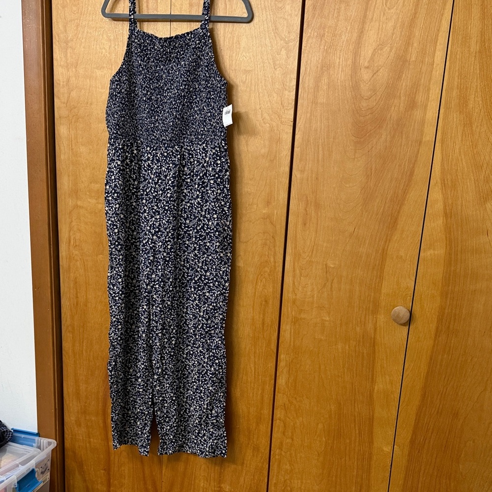 Old Navy Blue and White Patterned Jumpsuit